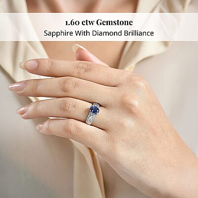 Rhapsody AAAA Ceylon Blue Sapphire, Diamond Line Ring in 950 Platinum 1.60 ctw (Size 12.0)