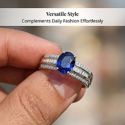 Rhapsody AAAA Ceylon Blue Sapphire, Diamond Line Ring in 950 Platinum 1.60 ctw (Size 12.0)