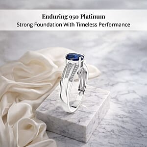 Rhapsody AAAA Ceylon Blue Sapphire, Diamond Line Ring in 950 Platinum 1.60 ctw (Size 5.0)