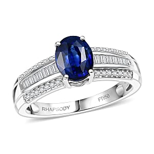 Rhapsody AAAA Ceylon Blue Sapphire and Diamond E-F VS 1.60 ctw Crown Line Ring in 950 Platinum (Size 6.0) 6.25 Grams
