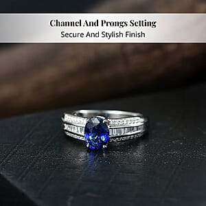 Rhapsody AAAA Ceylon Blue Sapphire, Diamond Line Ring in 950 Platinum 1.60 ctw (Size 6.5)