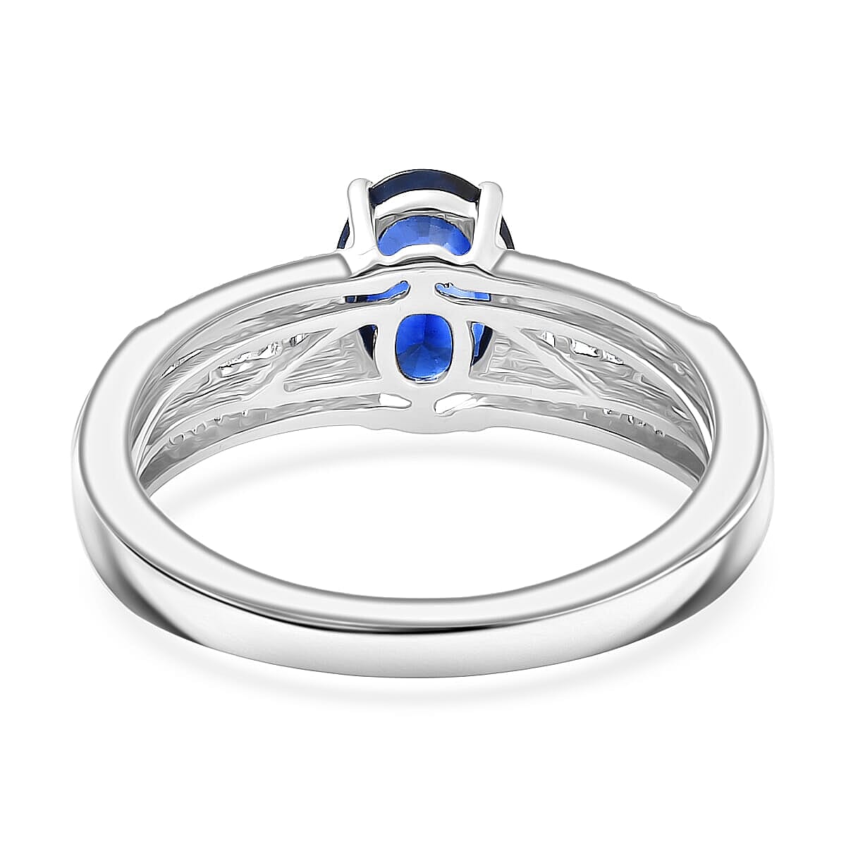 Rhapsody AAAA Ceylon Blue Sapphire and Diamond E-F VS 1.60 ctw Crown Line Ring in 950 Platinum (Size 6.5) 6.25 Grams image number 4