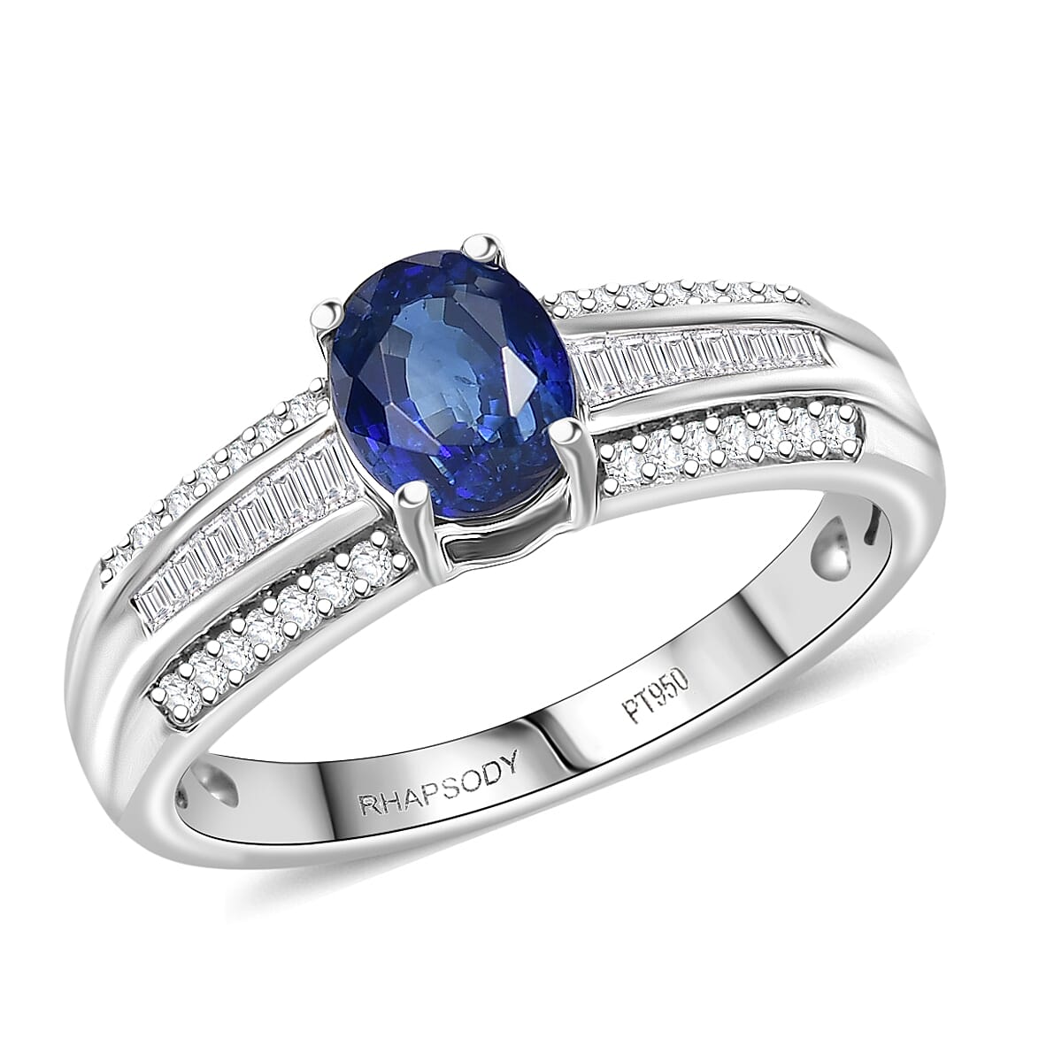 Rhapsody AAAA Ceylon Blue Sapphire and Diamond E-F VS 1.60 ctw Crown Line Ring in 950 Platinum (Size 7.0) 6.25 Grams image number 0