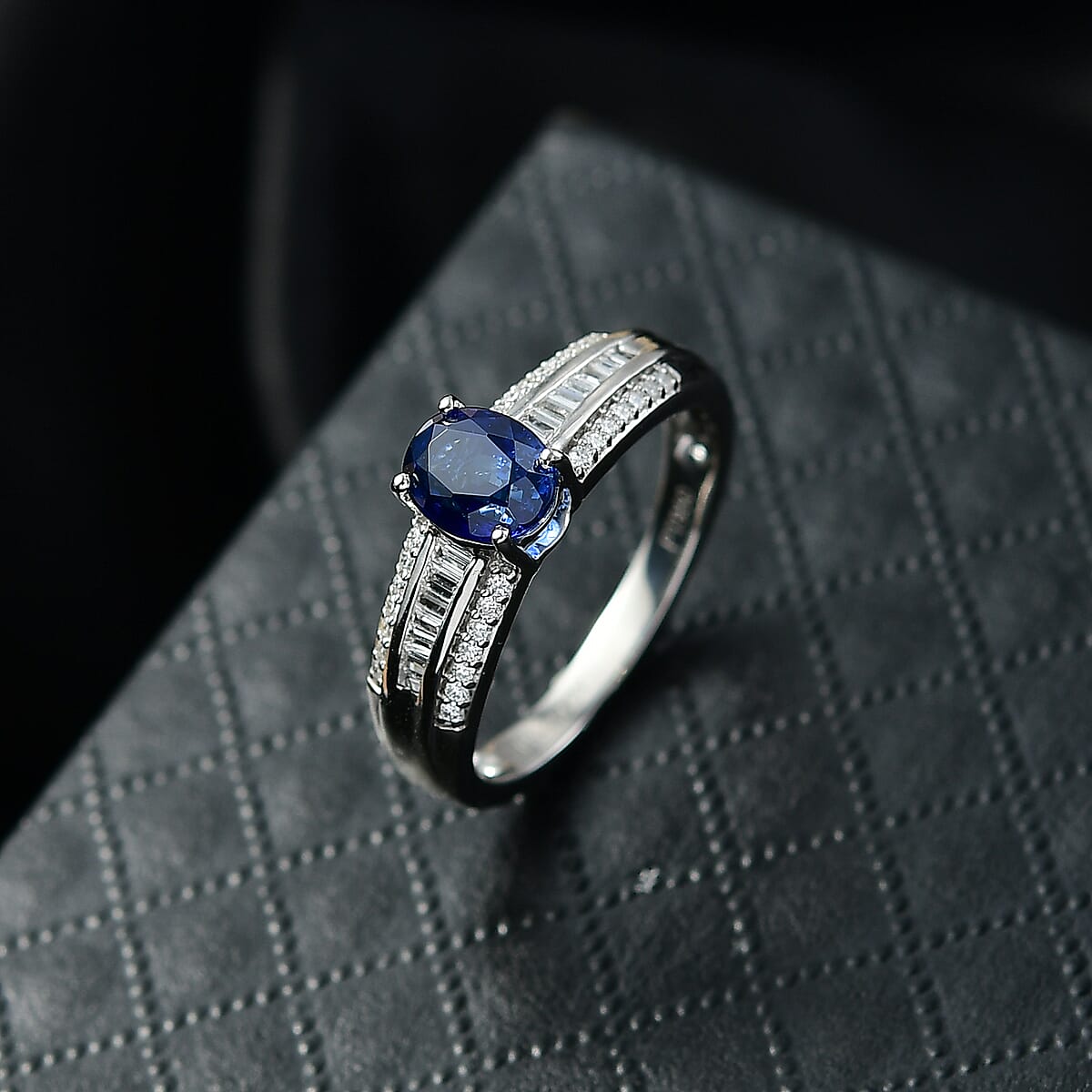Rhapsody AAAA Ceylon Blue Sapphire and Diamond E-F VS 1.60 ctw Crown Line Ring in 950 Platinum (Size 7.0) 6.25 Grams image number 1