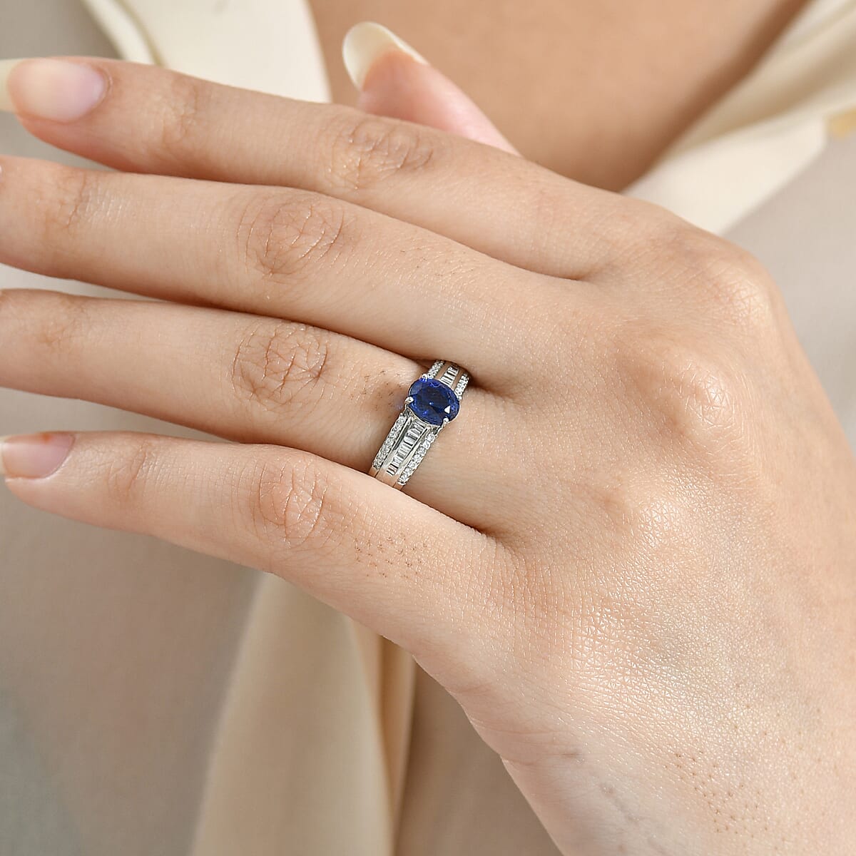 Rhapsody AAAA Ceylon Blue Sapphire and Diamond E-F VS 1.60 ctw Crown Line Ring in 950 Platinum (Size 7.0) 6.25 Grams image number 2