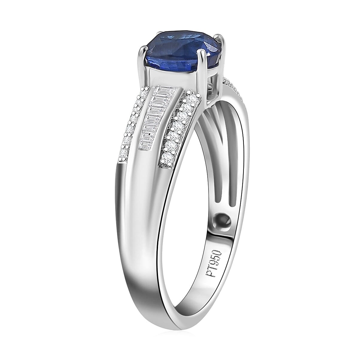 Rhapsody AAAA Ceylon Blue Sapphire and Diamond E-F VS 1.60 ctw Crown Line Ring in 950 Platinum (Size 7.0) 6.25 Grams image number 3