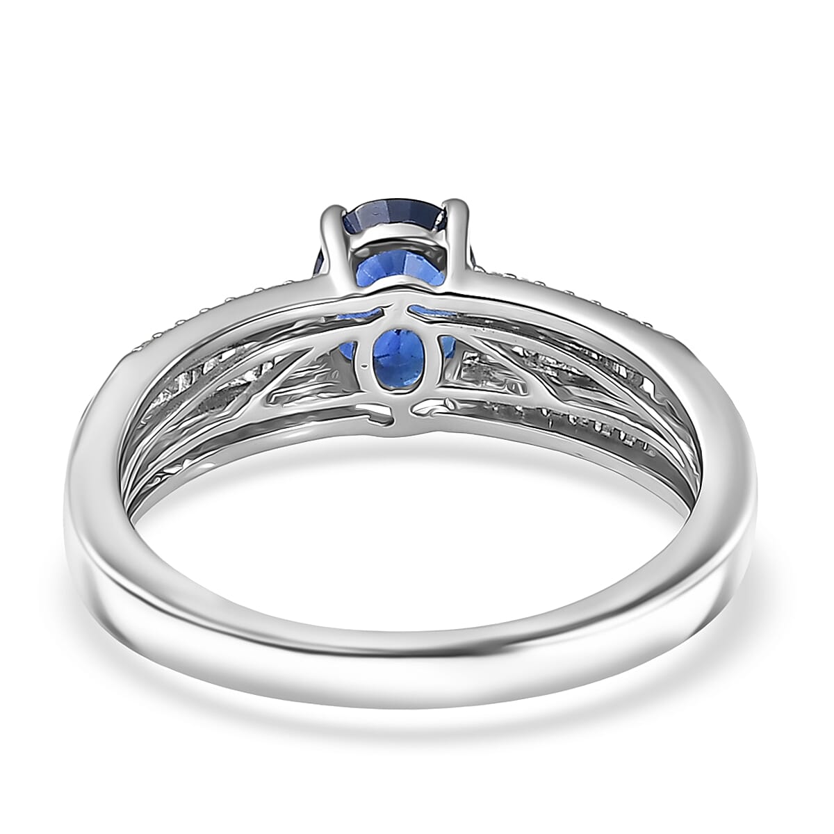 Rhapsody AAAA Ceylon Blue Sapphire and Diamond E-F VS 1.60 ctw Crown Line Ring in 950 Platinum (Size 7.0) 6.25 Grams image number 4