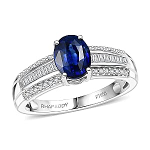 Rhapsody AAAA Ceylon Blue Sapphire and Diamond E-F VS 1.60 ctw Crown Line Ring in 950 Platinum (Size 7.5) 6.25 Grams