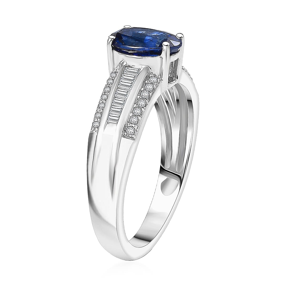 Rhapsody AAAA Ceylon Blue Sapphire and Diamond E-F VS 1.60 ctw Crown Line Ring in 950 Platinum (Size 7.5) 6.25 Grams image number 3