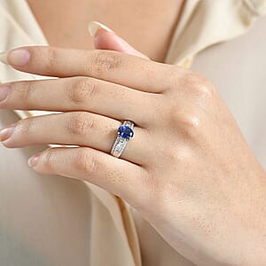 Rhapsody AAAA Ceylon Blue Sapphire, Diamond Line Ring in 950 Platinum 1.60 ctw (Size 8.5)