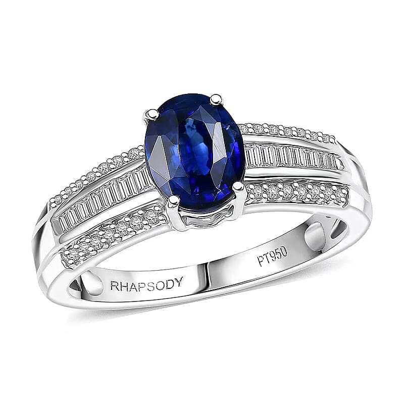Rhapsody AAAA Ceylon Blue Sapphire, Diamond Line Ring in 950 Platinum 1.60 ctw (Size 9.0)