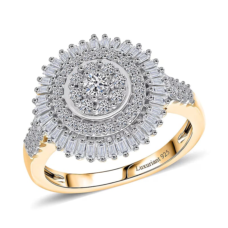 Luxuriant Lab Grown Diamond G-H SI 1.00 ctw Sunburst Halo Ring in 18K Vermeil Yellow Gold Over Sterling Silver (Size 10.0)