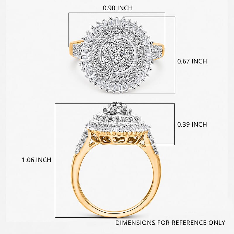 Luxuriant Lab Grown Diamond G-H SI 1.00 ctw Sunburst Halo Ring in 18K Vermeil Yellow Gold Over Sterling Silver (Size 10.0)