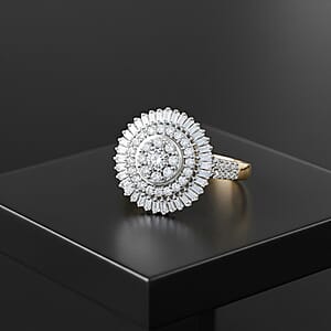 Luxuriant Lab Grown Diamond G-H SI 1.00 ctw Sunburst Halo Ring in 18K Vermeil Yellow Gold Over Sterling Silver (Size 7.0)