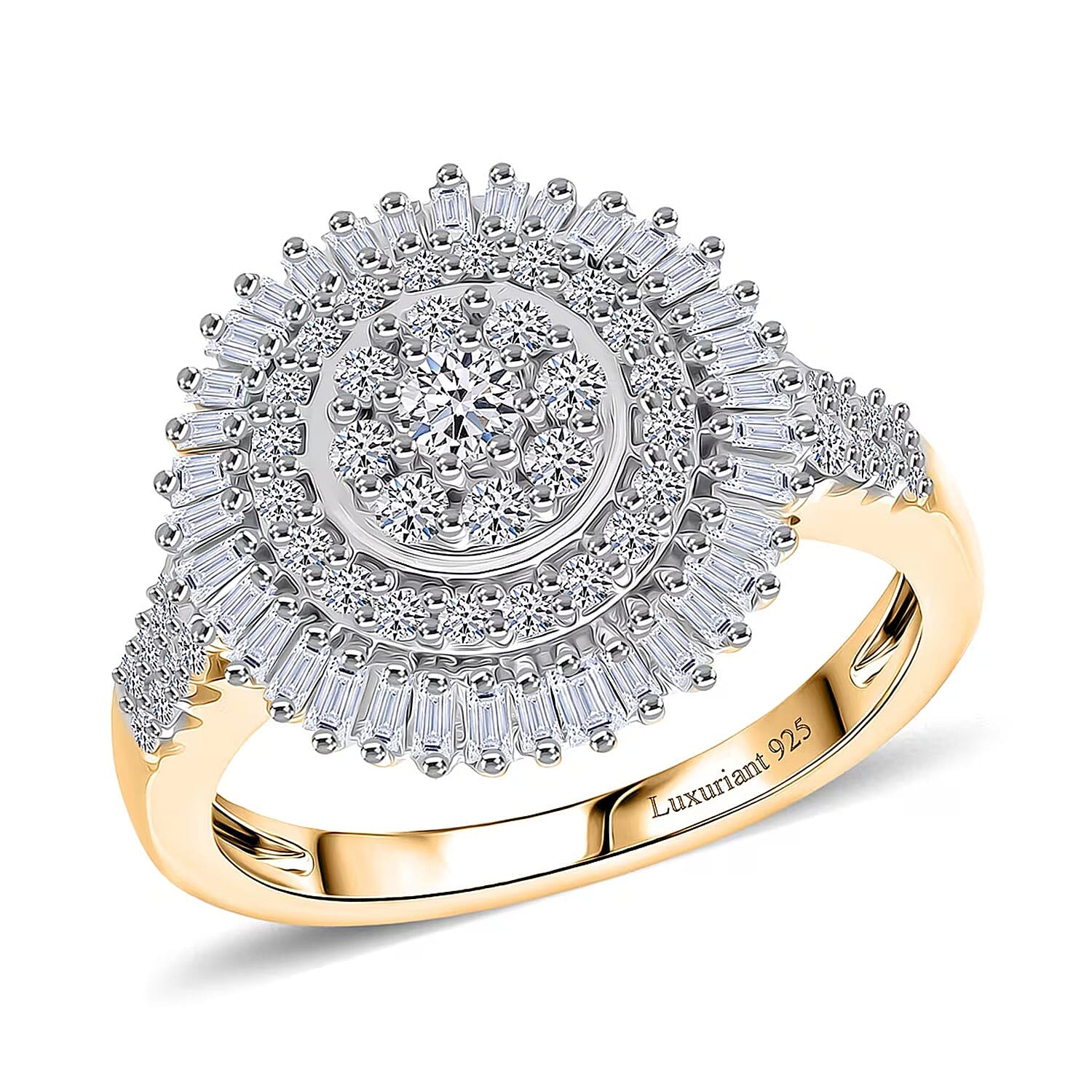 Luxuriant Lab Grown Diamond G-H SI 1.00 ctw Sunburst Halo Ring in 18K Vermeil Yellow Gold Over Sterling Silver (Size 8.0)