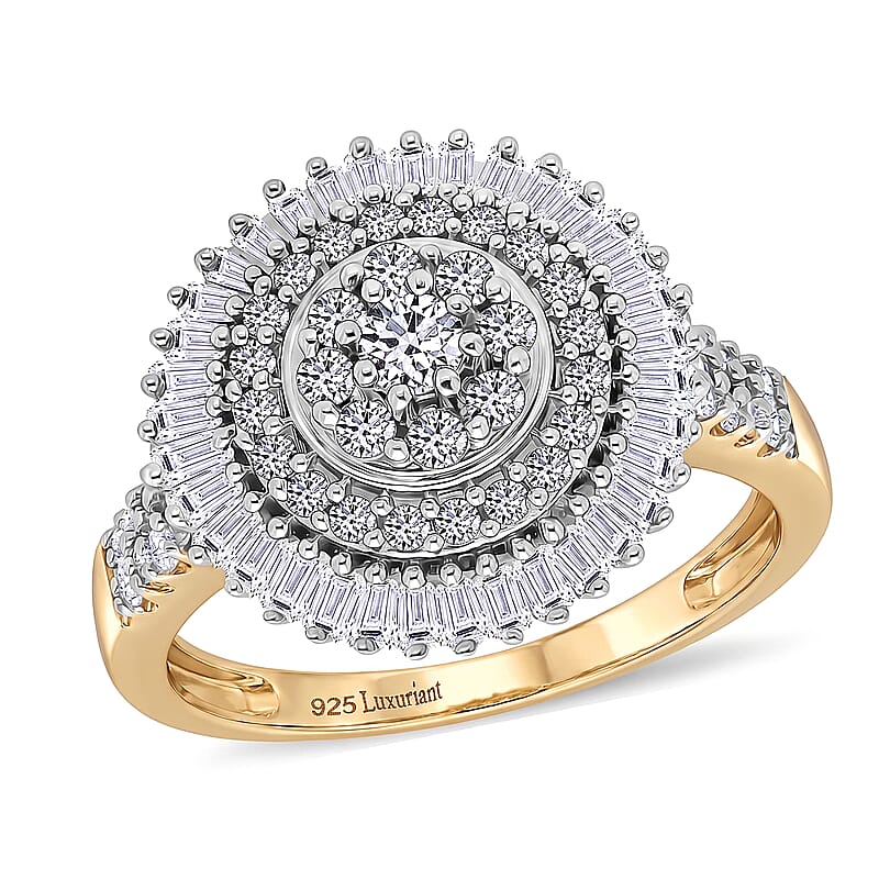 Luxuriant Lab Grown Diamond G-H SI 1.00 ctw Sunburst Halo Ring in 18K Vermeil Yellow Gold Over Sterling Silver (Size 8.0)