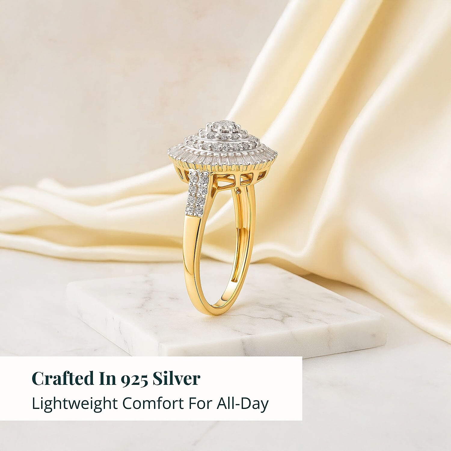 Luxuriant Lab Grown Diamond G-H SI 1.00 ctw Sunburst Halo Ring in 18K Vermeil Yellow Gold Over Sterling Silver (Size 8.0)
