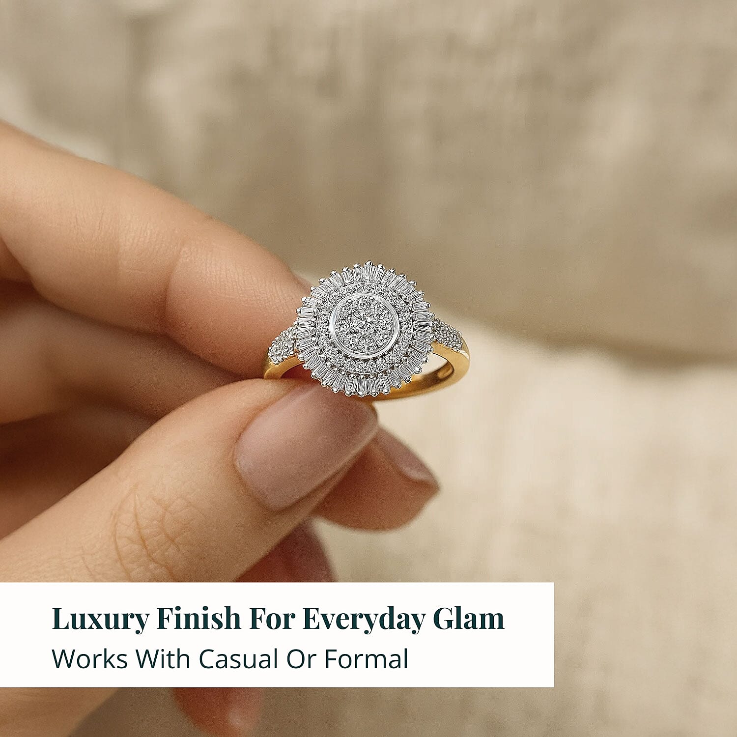 Luxuriant Lab Grown Diamond G-H SI 1.00 ctw Sunburst Halo Ring in 18K Vermeil Yellow Gold Over Sterling Silver (Size 8.0)