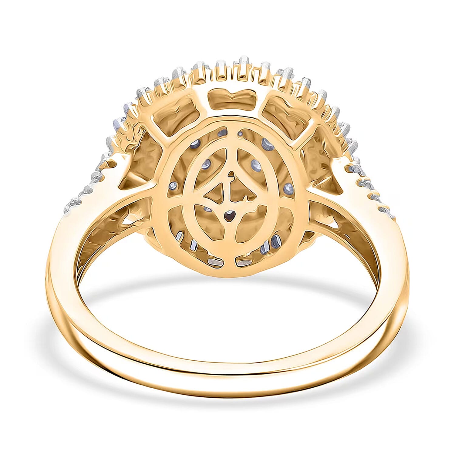 Luxuriant Lab Grown Diamond G-H SI 1.00 ctw Sunburst Halo Ring in 18K Vermeil Yellow Gold Over Sterling Silver (Size 8.0)