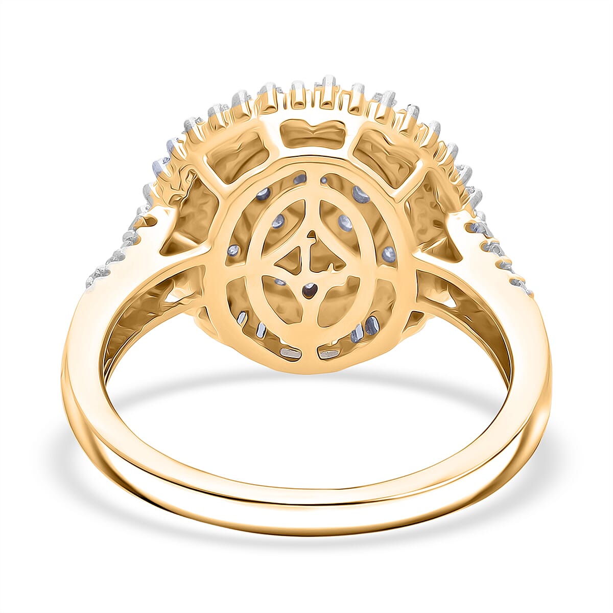 Luxuriant Lab Grown Diamond G-H SI 1.00 ctw Sunburst Halo Ring in 18K Vermeil Yellow Gold Over Sterling Silver (Size 9.0) image number 4