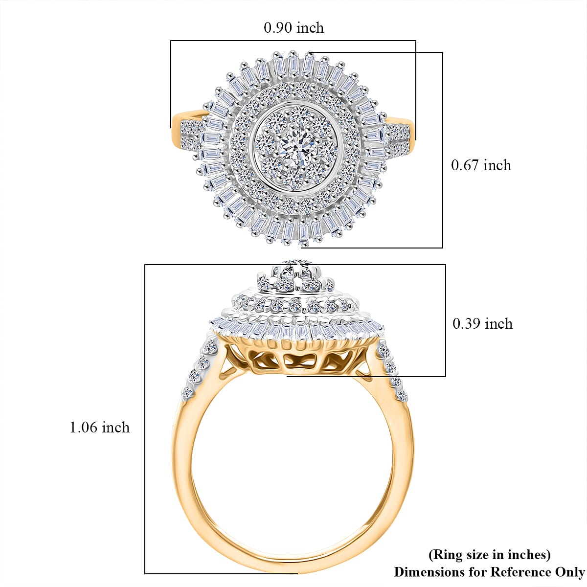 Luxuriant Lab Grown Diamond G-H SI 1.00 ctw Sunburst Halo Ring in 18K Vermeil Yellow Gold Over Sterling Silver (Size 9.0) image number 5