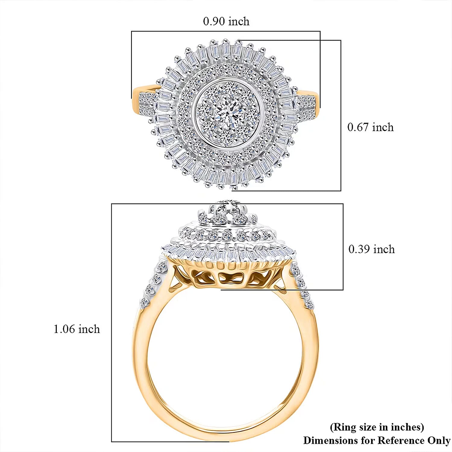 Luxuriant Lab Grown Diamond G-H SI 1.00 ctw Sunburst Halo Ring in 18K Vermeil Yellow Gold Over Sterling Silver (Size 9.0)