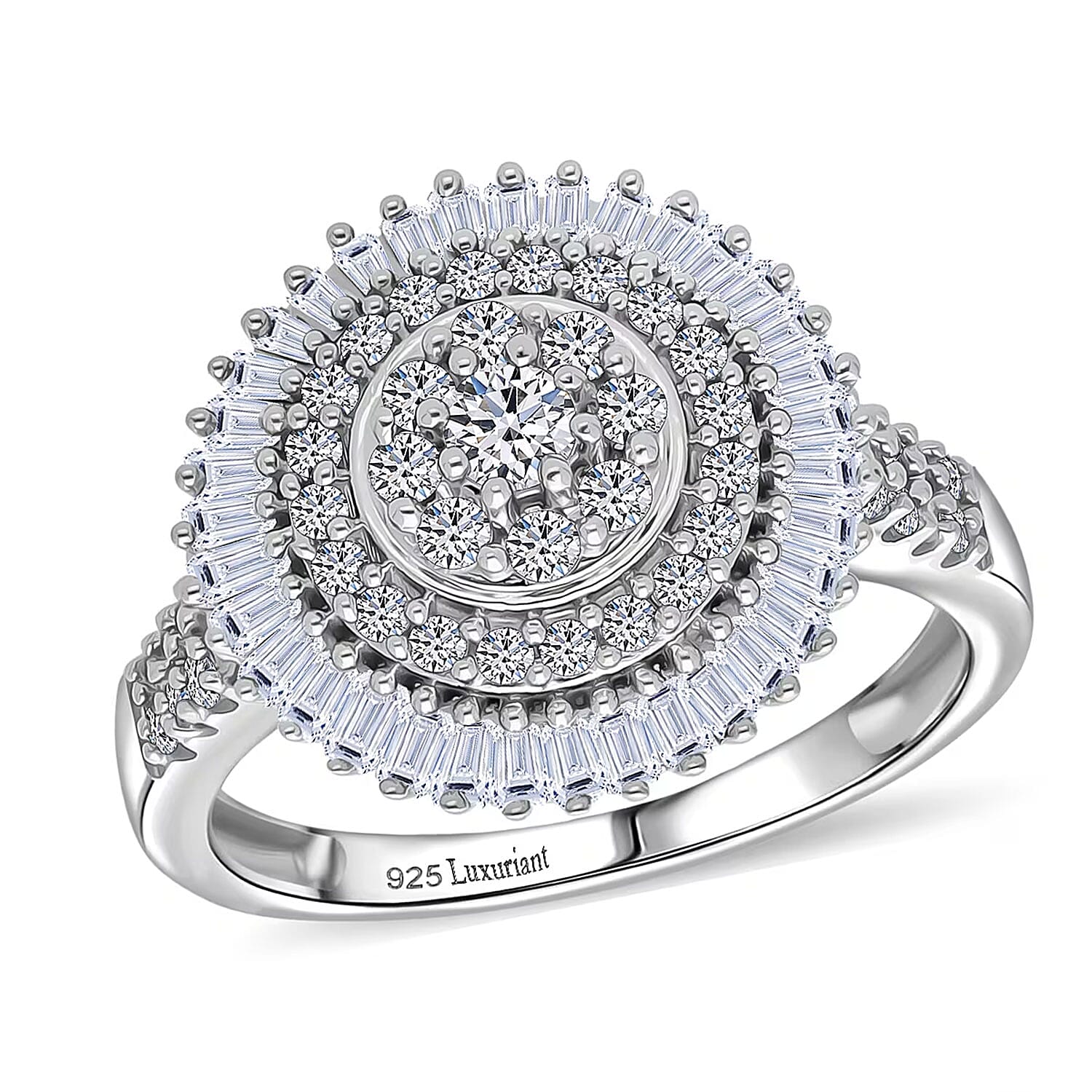 Luxuriant Lab Grown Diamond G-H SI 1.00 ctw Sunburst Halo Ring in Rhodium Over Sterling Silver (Size 10.0)