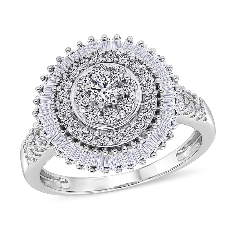 Luxuriant Lab Grown Diamond G-H SI 1.00 ctw Sunburst Halo Ring in Rhodium Over Sterling Silver (Size 10.0)