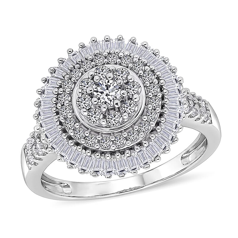 Luxuriant Lab Grown Diamond G-H SI 1.00 ctw Sunburst Halo Ring in Rhodium Over Sterling Silver (Size 10.0)
