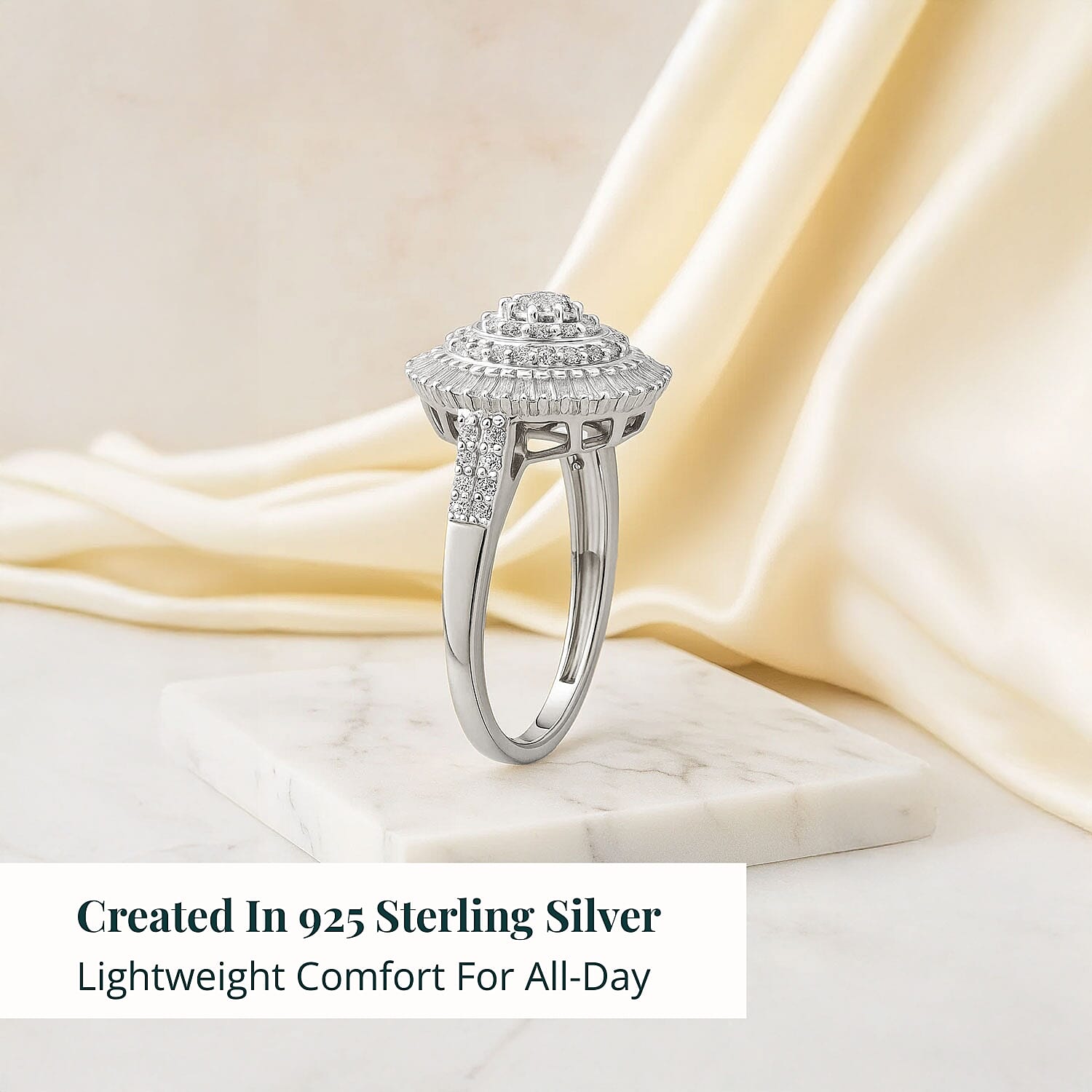 Luxuriant Lab Grown Diamond G-H SI 1.00 ctw Sunburst Halo Ring in Rhodium Over Sterling Silver (Size 10.0)