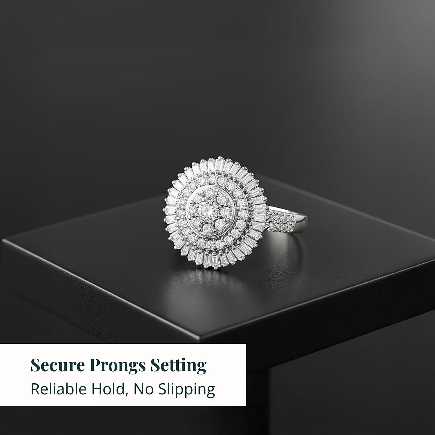Luxuriant Lab Grown Diamond G-H SI 1.00 ctw Sunburst Halo Ring in Rhodium Over Sterling Silver (Size 10.0)
