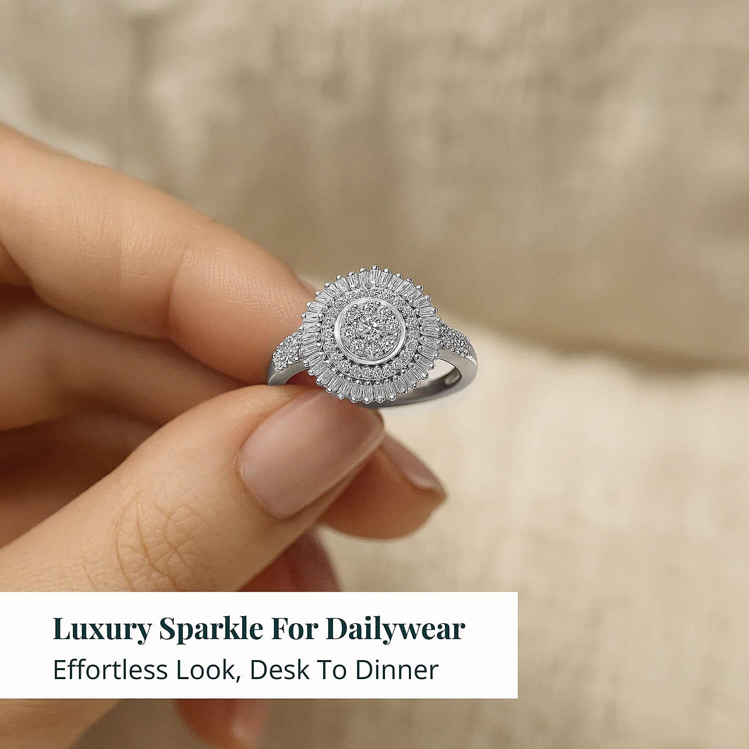 Luxuriant Lab Grown Diamond G-H SI 1.00 ctw Sunburst Halo Ring in Rhodium Over Sterling Silver (Size 10.0)