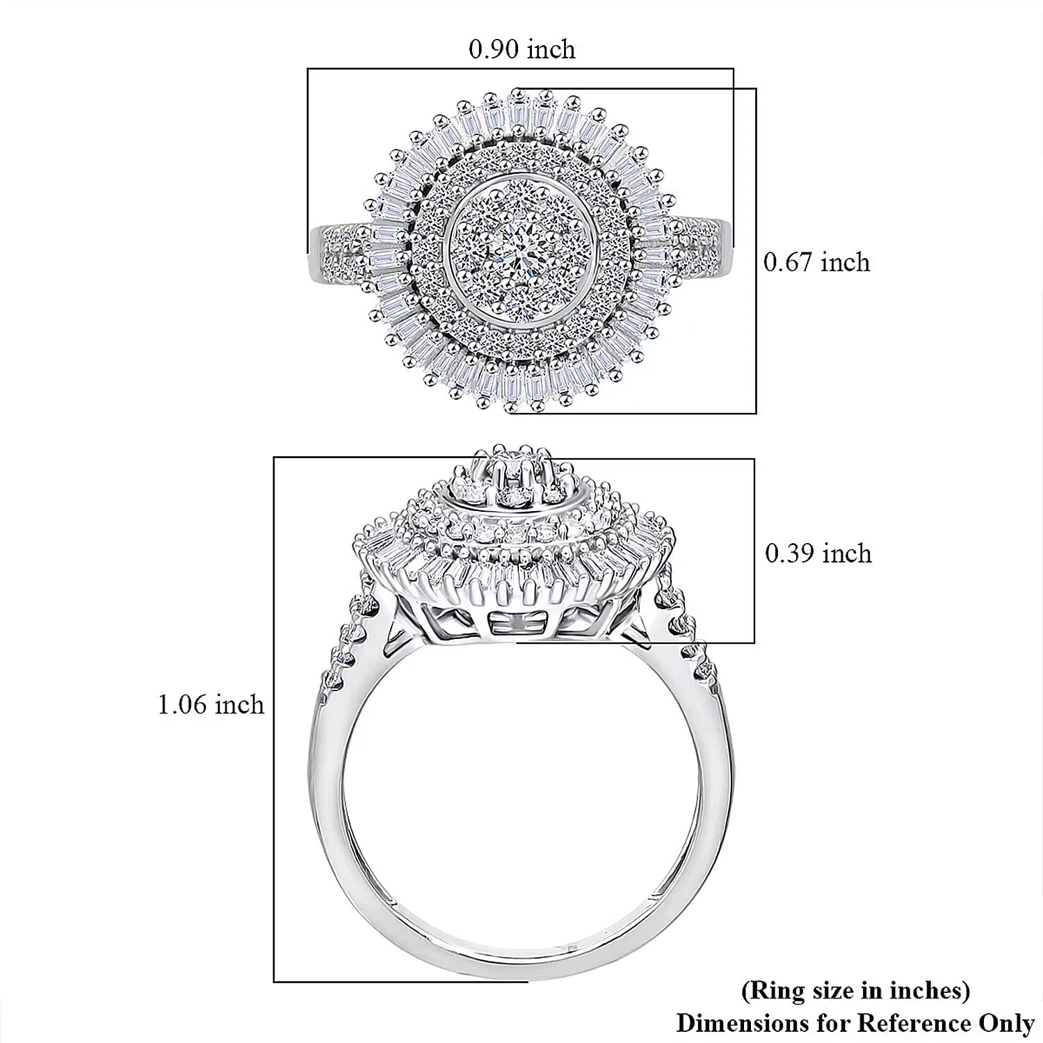 Luxuriant Lab Grown Diamond G-H SI 1.00 ctw Sunburst Halo Ring in Rhodium Over Sterling Silver (Size 10.0)