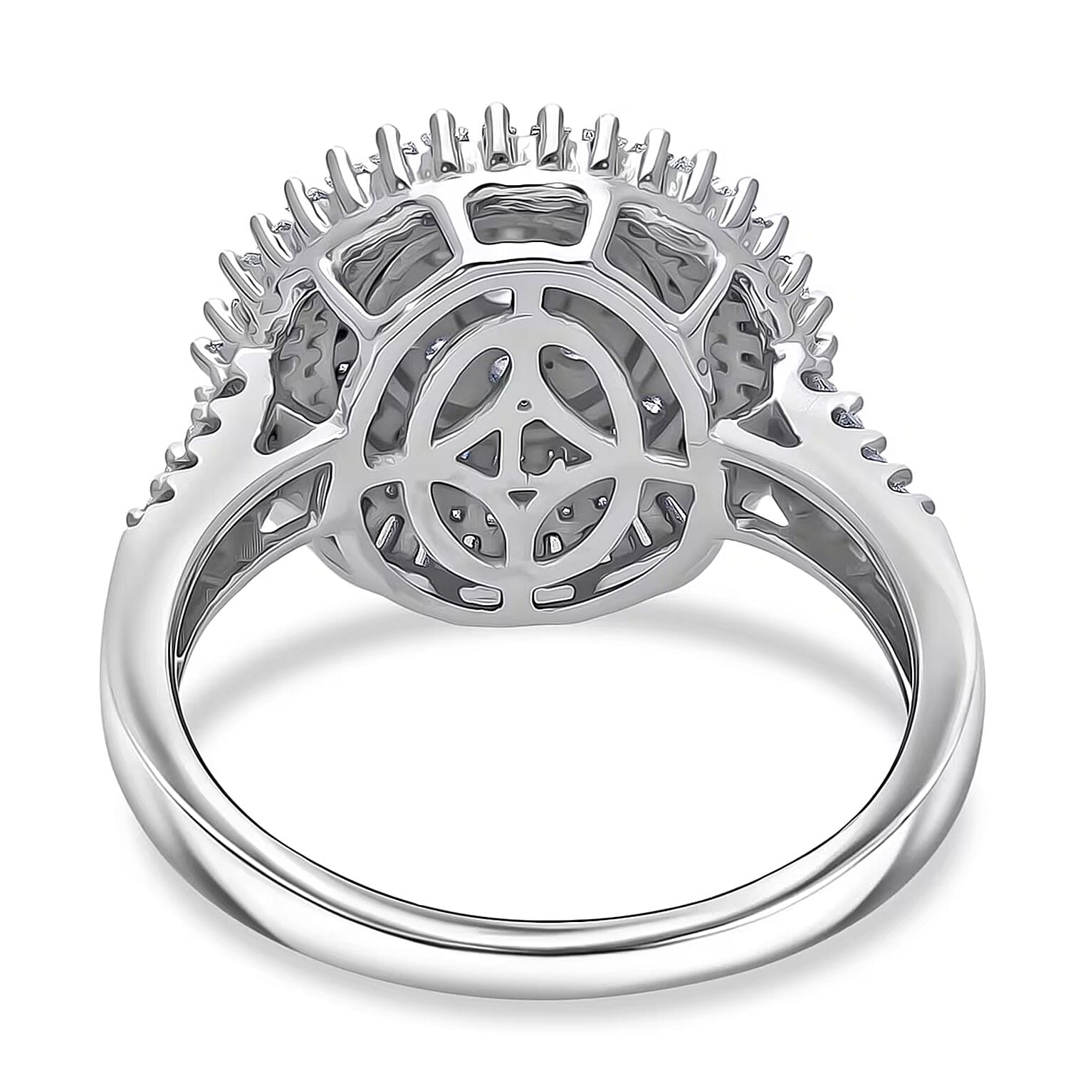 Luxuriant Lab Grown Diamond G-H SI 1.00 ctw Sunburst Halo Ring in Rhodium Over Sterling Silver (Size 10.0)