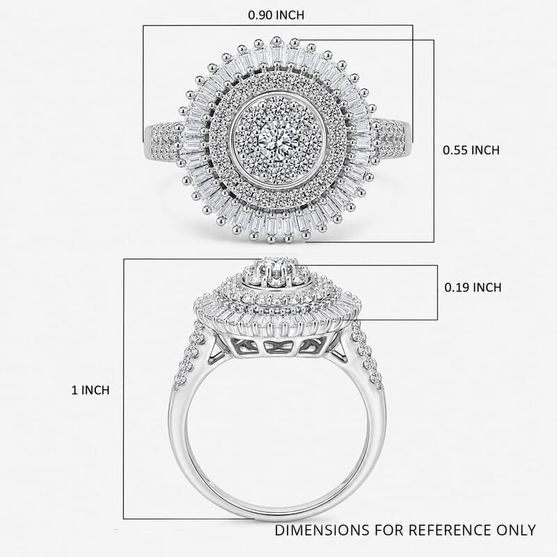 Luxuriant Lab Grown Diamond G-H SI 1.00 ctw Sunburst Halo Ring in Rhodium Over Sterling Silver (Size 10.0)