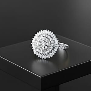 Luxuriant Lab Grown Diamond G-H SI 1.00 ctw Sunburst Halo Ring in Rhodium Over Sterling Silver (Size 6.0)