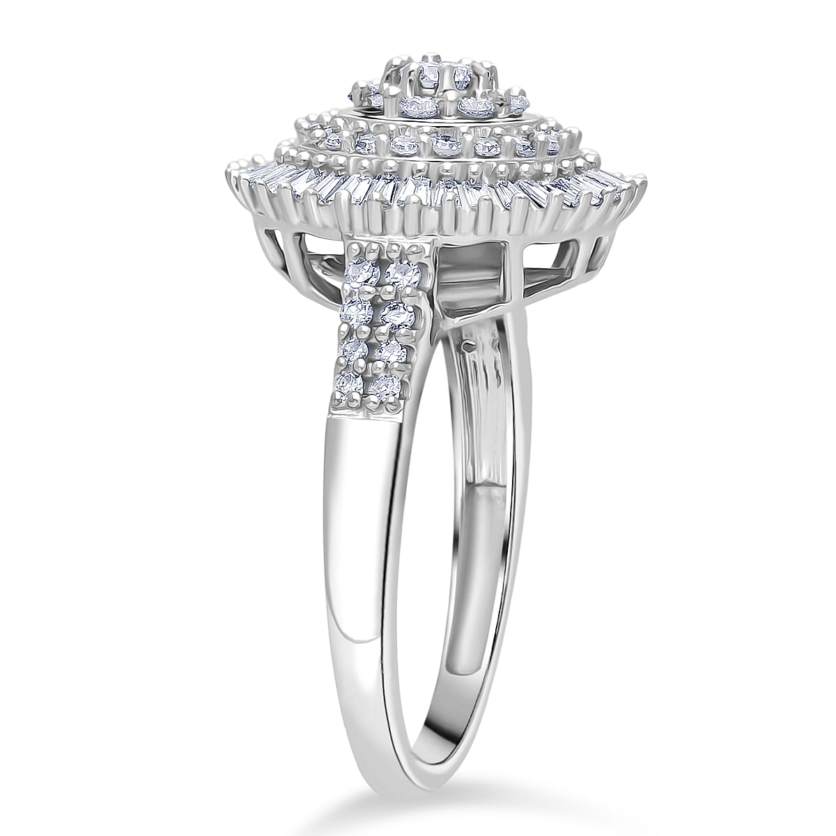 Luxuriant Lab Grown Diamond G-H SI 1.00 ctw Sunburst Halo Ring in Rhodium Over Sterling Silver (Size 6.0) image number 3