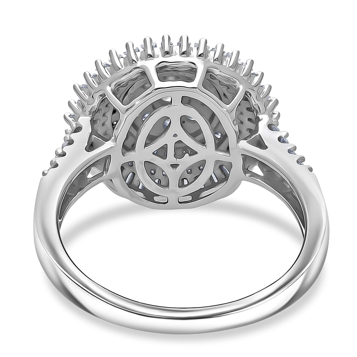 Luxuriant Lab Grown Diamond G-H SI 1.00 ctw Sunburst Halo Ring in Rhodium Over Sterling Silver (Size 6.0) image number 4