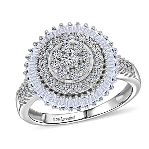 Luxuriant Lab Grown Diamond G-H SI 1.00 ctw Sunburst Halo Ring in Rhodium Over Sterling Silver (Size 7.0)