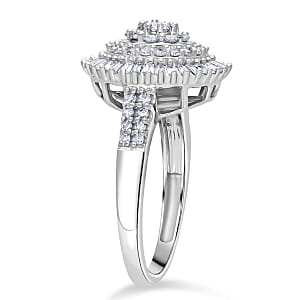 Luxuriant Lab Grown Diamond G-H SI 1.00 ctw Sunburst Halo Ring in Rhodium Over Sterling Silver (Size 8.0)