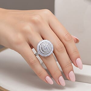 Luxuriant Lab Grown Diamond G-H SI 1.00 ctw Sunburst Halo Ring in Rhodium Over Sterling Silver (Size 9.0)