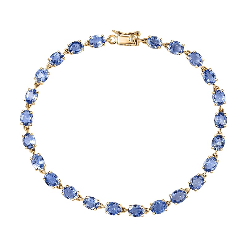Luxoro AAA Ceylon Blue Sapphire Tennis Bracelet in 10K Yellow Gold 10.50 ctw (7.25 Inches)