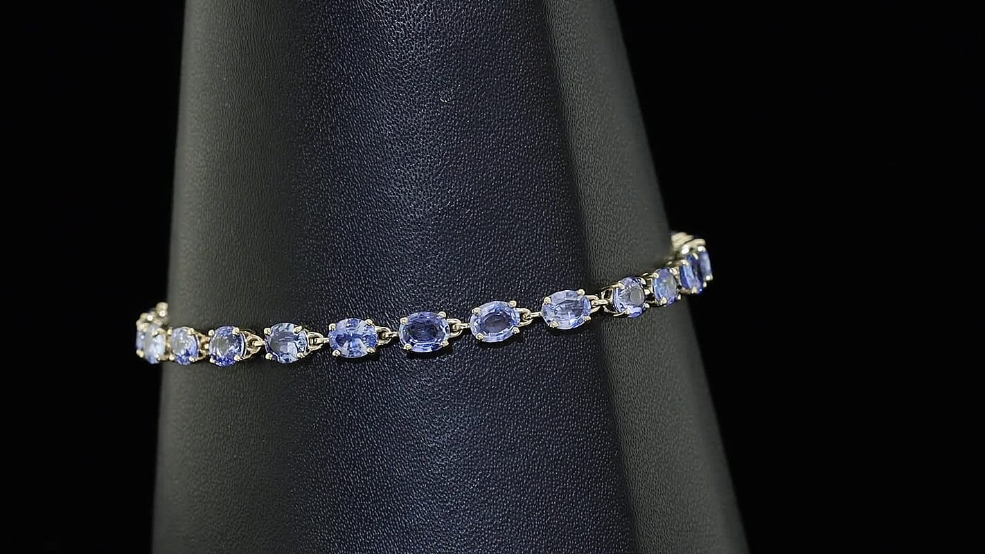 Luxoro 10K Yellow Gold AAA Ceylon Blue Sapphire Blue Majesty Tennis Bracelet (7.25 In) 10.50 ctw