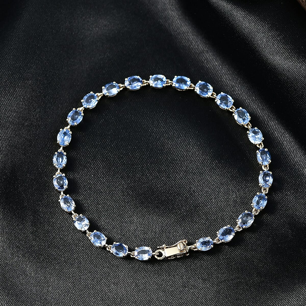 Luxoro AAA Ceylon Blue Sapphire 10.50 ctw Blue Majesty Tennis Bracelet in 10K Yellow Gold (7.25 In) image number 1