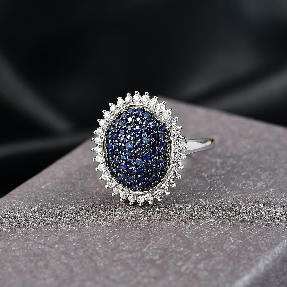 D'Joy Premium Ceylon Blue Sapphire and Moissanite 1.50 ctw Blue Majesty Oval Ring in Rhodium Over Sterling Silver (Size 10.0) (Del. in 8-10 Days) image number 1