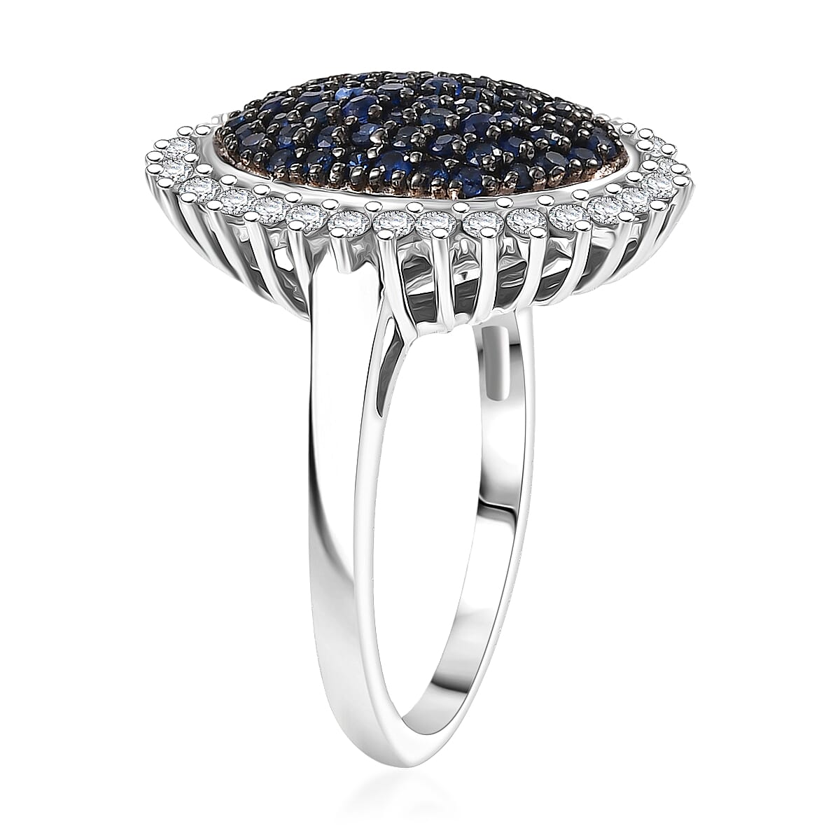 D'Joy Premium Ceylon Blue Sapphire and Moissanite 1.50 ctw Blue Majesty Oval Ring in Rhodium Over Sterling Silver (Size 10.0) (Del. in 8-10 Days) image number 3