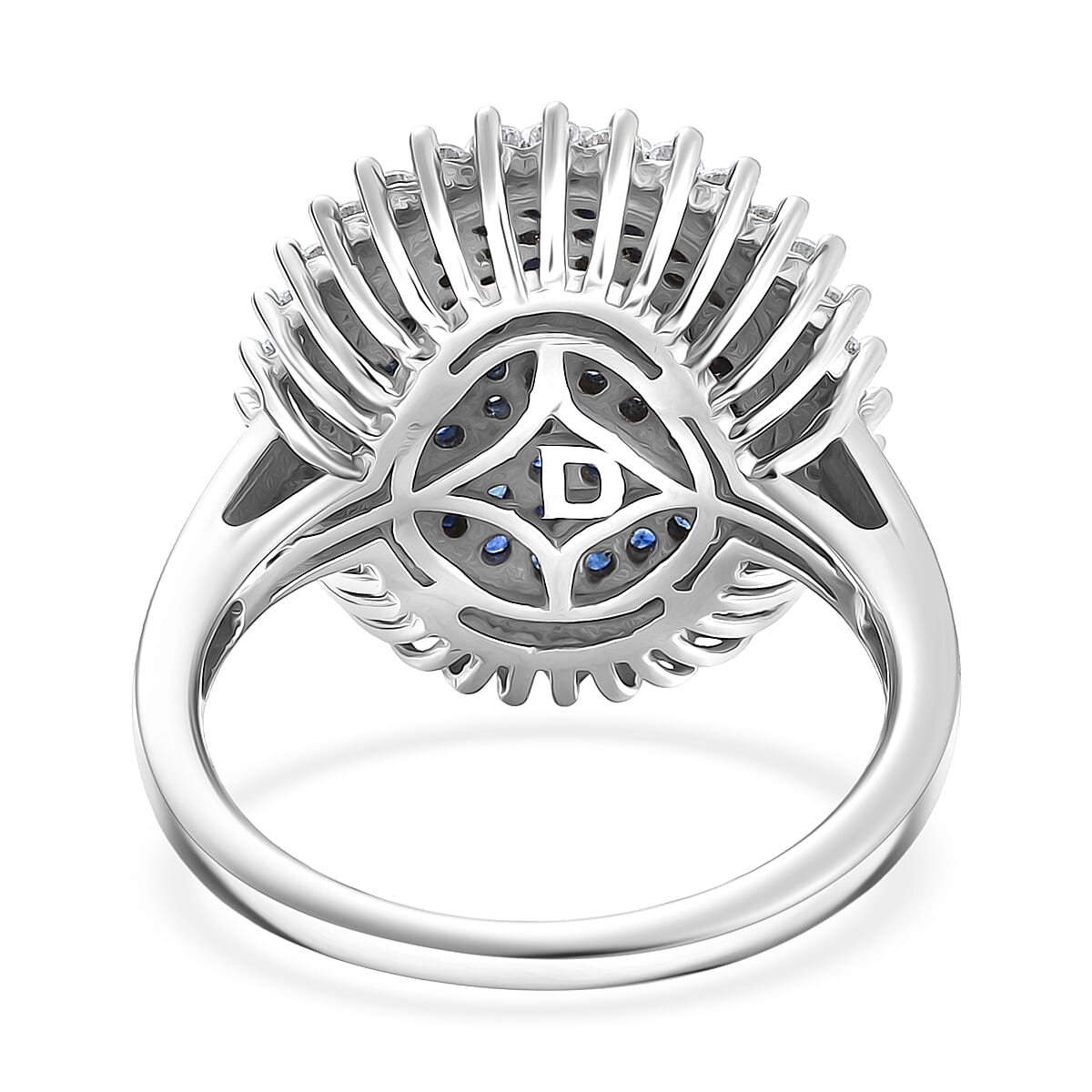 D'Joy Premium Ceylon Blue Sapphire and Moissanite 1.50 ctw Blue Majesty Oval Ring in Rhodium Over Sterling Silver (Size 10.0) (Del. in 8-10 Days) image number 4