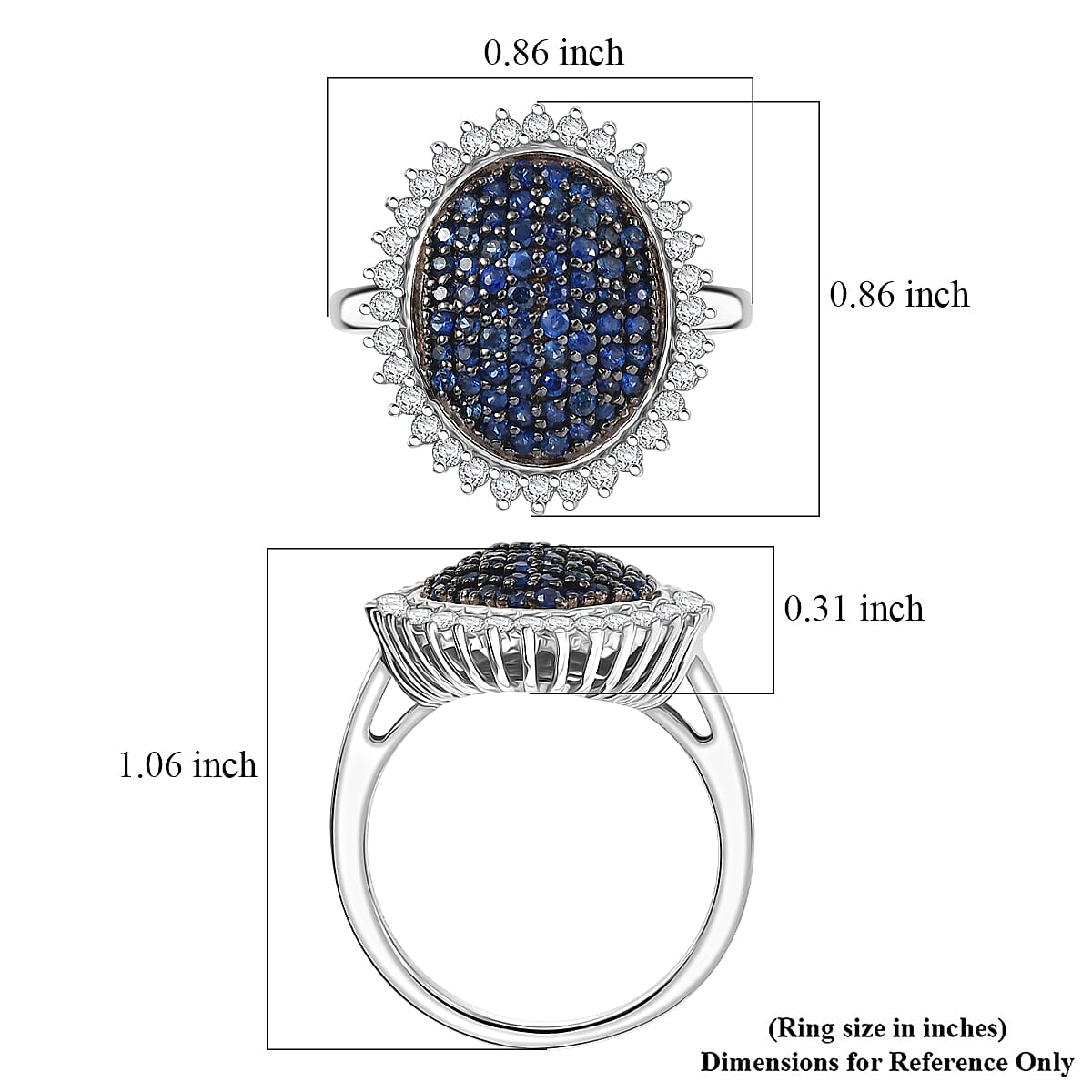 D'Joy Premium Ceylon Blue Sapphire and Moissanite 1.50 ctw Blue Majesty Oval Ring in Rhodium Over Sterling Silver (Size 10.0) (Del. in 8-10 Days) image number 5