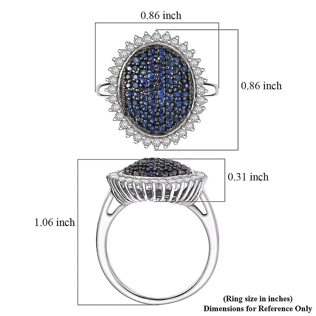 D'Joy Ceylon Blue Sapphire, Moissanite Ring in Rhodium Over Sterling Silver 1.85 ctw (Size 6.0) image number 5