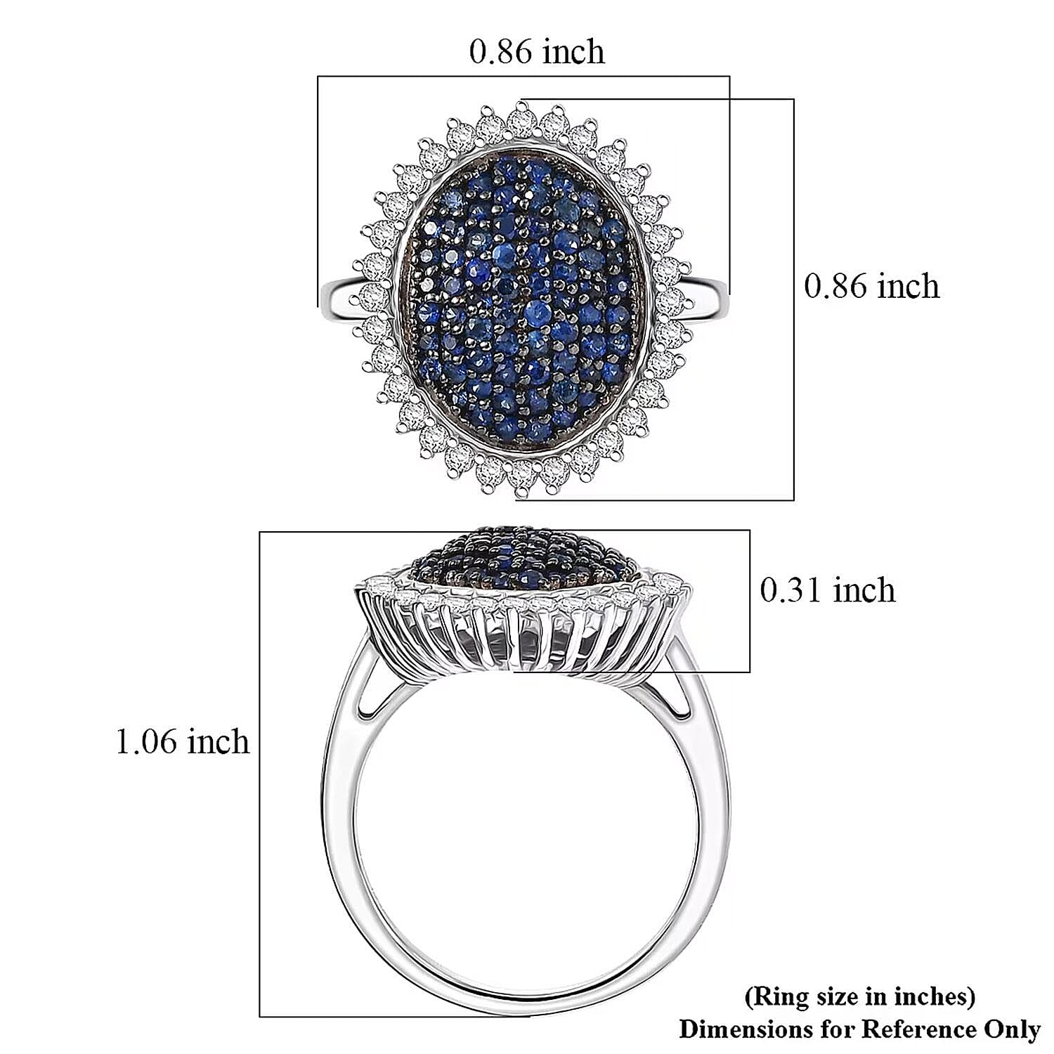 D'Joy Ceylon Blue Sapphire, Moissanite Ring in Rhodium Over Sterling Silver 1.85 ctw (Size 9.0)